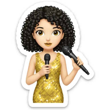 girl in yellow blink dress, black curly hair, holding a mic



















 sticker