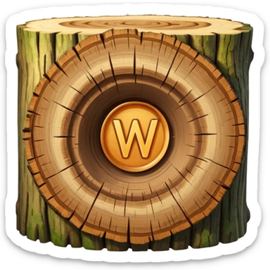 letter w inside the cut piece of a tree trunk with tree rings sticker