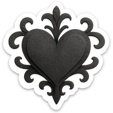 black gothic heart, ornate, dark, elegant, paper craft style sticker