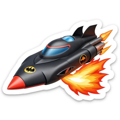 batmobile in rocket ship boom rocket at take-off in fire sticker
