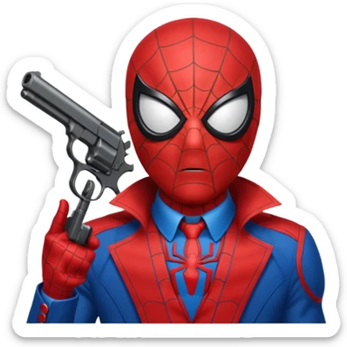 spiderman putting a pistol barrel in  sticker