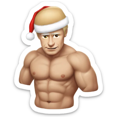  Muscular and topless Vladimir Putin with wearing a Santa hat sticker