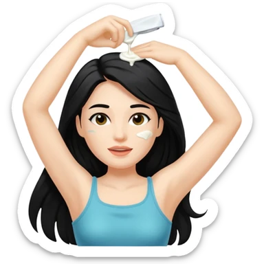 woman black long hair shaving armpit with cream on armpit sticker