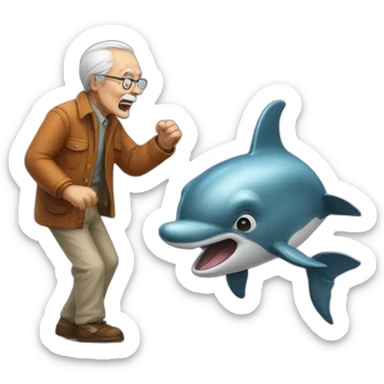 an old man fighting a dolphin sticker