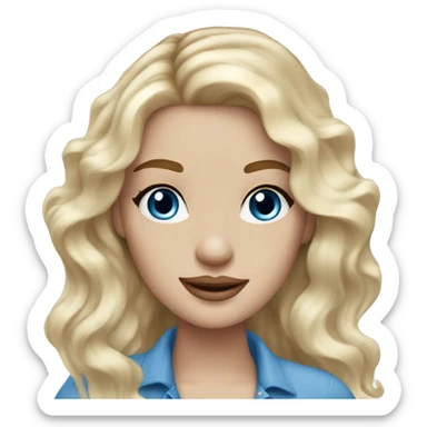 coquette white girl white long wavy blonde hair, blue eyes and freckles sticker