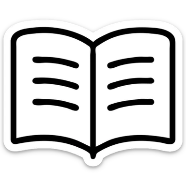 academia icon, open book, simple outline, modern icon style sticker