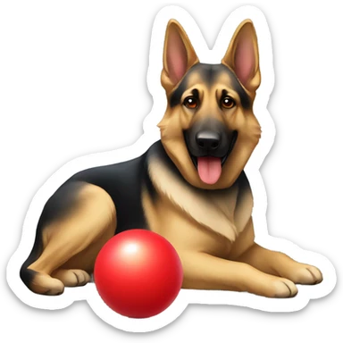 German shepherd with red ball sticker