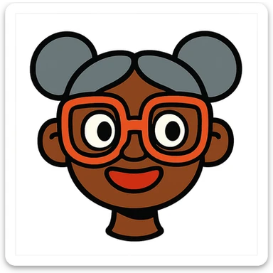 african american girl head with oversize glasses and gray hair in bunches, vibrant toon style sticker