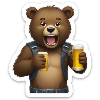 bear eating beer sticker