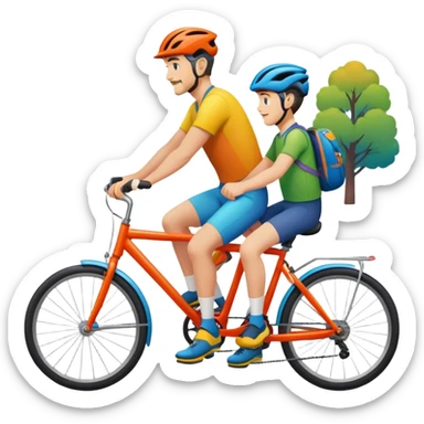 father and son cycling, colorful bikes sticker