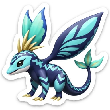 zig-zag-patterned tribal tropical hot spotted Meloetta-Dialga-Orca-Giratina-Noibat-Pokémon-Fakémon-fusion-hybrid-creature sticker