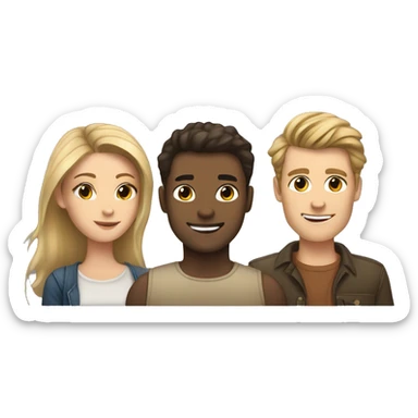 Brunette girl, dirty blonde guy and tortoise colored cat sticker