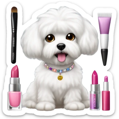 Maltese bichon with makeup products sticker