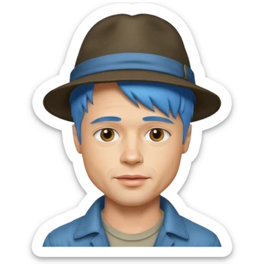 brad pitt, blue hair, hat sticker