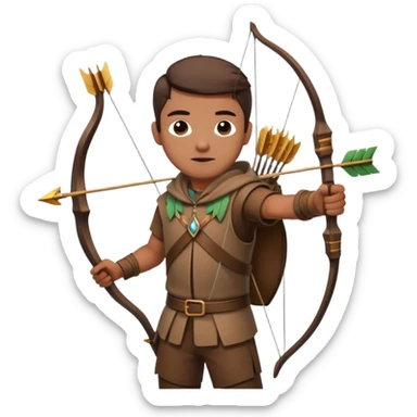 The classic hunter image with a bow and arrow on his back, dressed in brown with some animal made decorations sticker