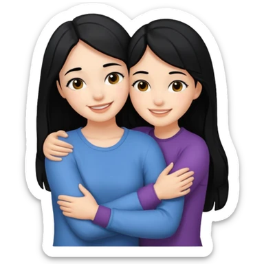 Two girls with black hair hugging each other sticker