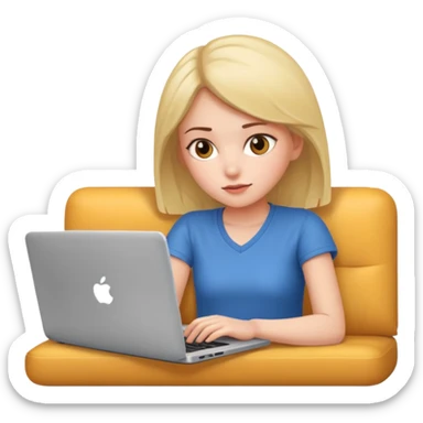 A girl is lying on the couch with a laptop, working sticker