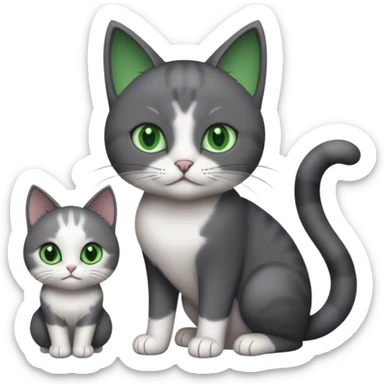 2 different coloured small cats including a dark grey and white and a completely solid dark grey with green eyes and only white paws sticker