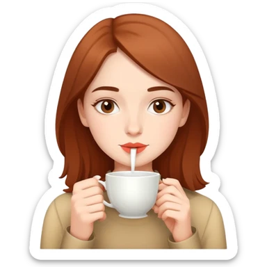 Simple portrait of British girl sipping tea, minimal tea elements, focus on girl's face sticker