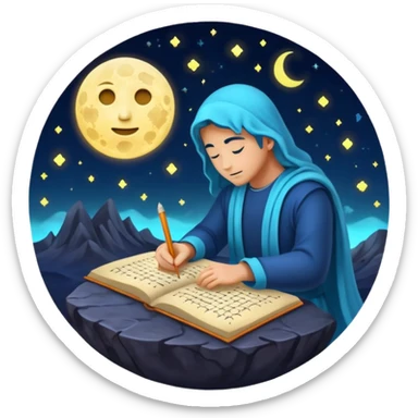 human mystic writing formulas on glowing moon surface sticker