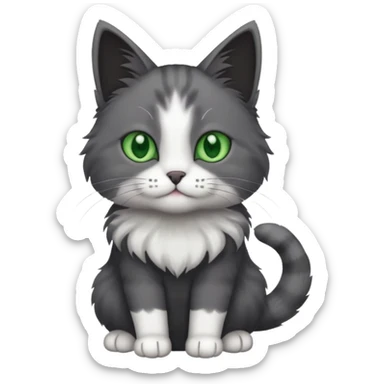 one dark grey and white cat and one completely solid dark grey cat with green eyes and only white paws sticker