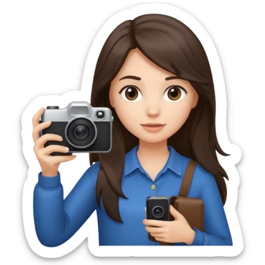 a brunette girl with loose hair below her shoulder holds a camera and a phone in her hands sticker