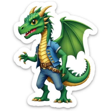 anthropomorphised dragon in a band t-shirt and jeans wearing a pirate eye-patch walking upright sticker
