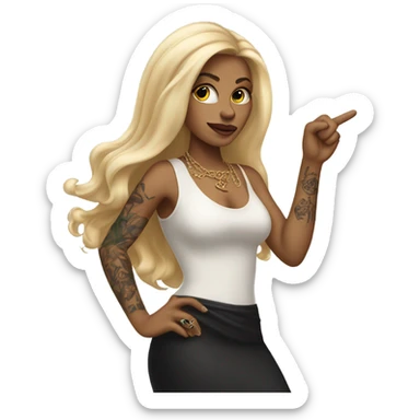 Blonde elegant women with LONG HAIR, her Body Covered with Tattoos, POINTING YOU FORWARD with her HAND with INDEX FINGER, Hyper Realistic sticker