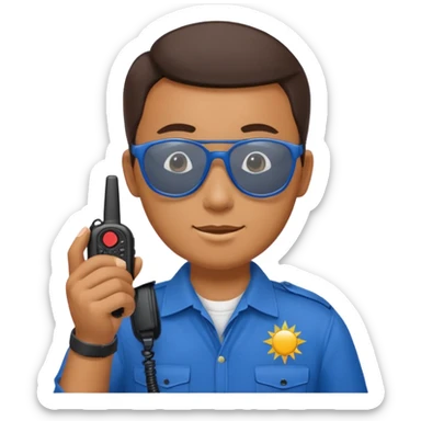 school security, blue cloth, sun glasses, holding walkie-talkie sticker