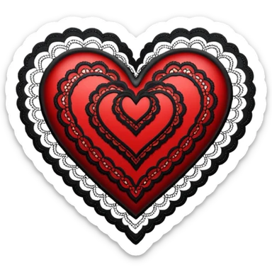 red and black heart with white lace, more black than red sticker