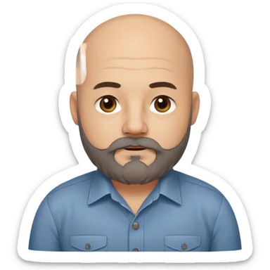 Mid-30s Bald chubby professional man with long bushy black and grey beard, wearing a button down shirt sticker