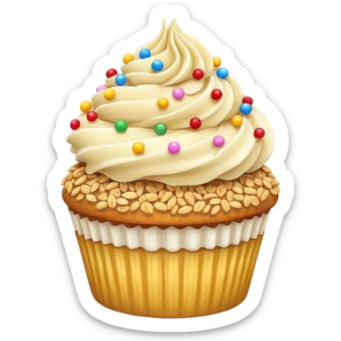 Vanilla cupcake with crushed up cereal on top with sprinkles sticker