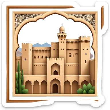 Realistic Alhambra de Granada Landmark Emoji, showcasing the Moorish palace’s intricate arches, geometric patterns, and historic fortress walls. sticker