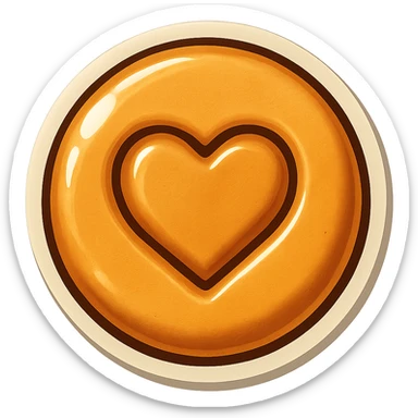 retro sticker style icon of a dalgona candy with a heart shape pressed in the center, playful and bold sticker