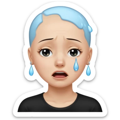 a pretty bratz fair bald girl with no hair crying wearing a tight black tee sticker
