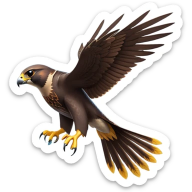 cinematic-peragrin falcon-realistic-full-body-diving-emoji,-sleek-aerodynamic-frame-plummeting-through-the-air-with-lightning-speed,-razor-sharp-talons-poised-for-the-strike,-feathered-wings-angled-for-maximum-precision,-keen-dark-eyes-locked-onto-its prey sticker