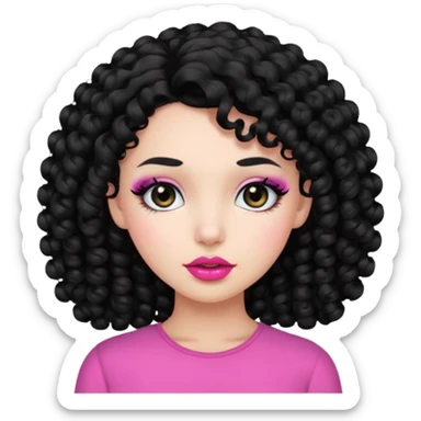 دختری با موهای مشکی فرفری و چشم های مشکی و لب های صورتی sticker