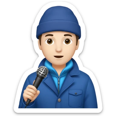 man with winter clothes holding microphone sticker