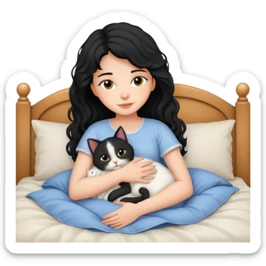 angelic black wavey hair girl in the bed with her cat sticker