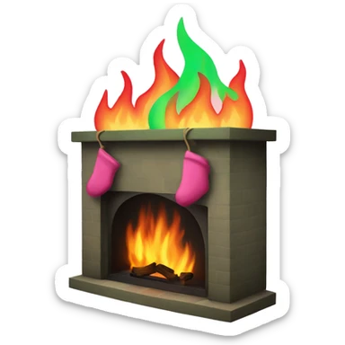 Burning fireplace with green and pink flames sticker
