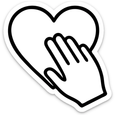 icon of hand gently placed over heart, representing deep emotional satisfaction, simple iconic style sticker