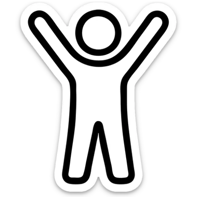outlined icon of a person standing up with arms raised, minimal, no fill, black lines sticker