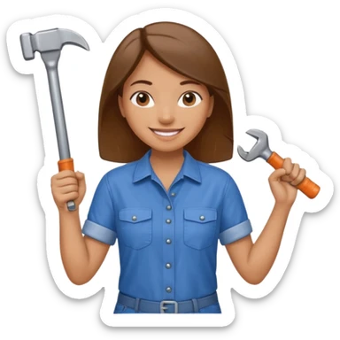 a handywoman holding a wrench in this right hand and a hammer in his left hand sticker
