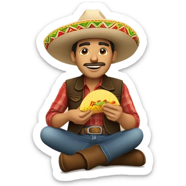 A Mexican guy eating a taco and cowboy boots sticker
