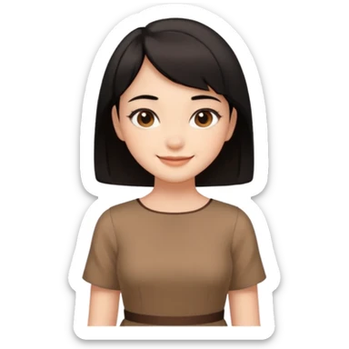 Gadis cantik, lucu, rambut pendek warna hitam, baju coklat aesthetic  sticker