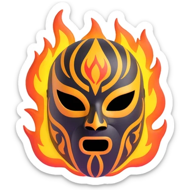 black and yellow luchador mask with flame patterns sticker