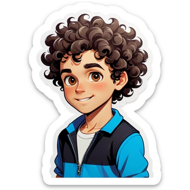 A boy with curly hairs and no beard  sticker