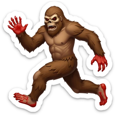 An angry sasquatch running full speed to the right in "blitzkrieg" mode. In the style of you bleeding skull art. Needs to be running in the opposite direction with bloody hands and feet sticker