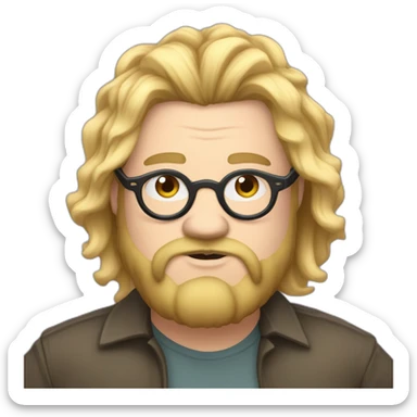 Chubby non binary Big lebowsky round glasses mid-lenght blond hair chaotic res beard vaporizer sticker
