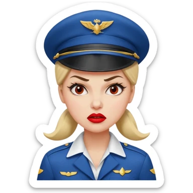 сгенерируй фото женщину с шапкой пилоткой стюардессы и злая  sticker